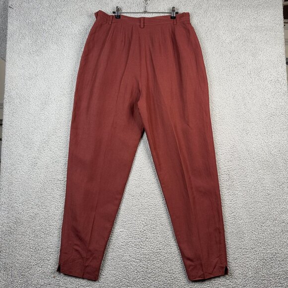 AKA Eddie Bauer Pants Womens Size 16 Vintage Red Brown Pleated Ankle Linen 90s - Picture 4 of 13